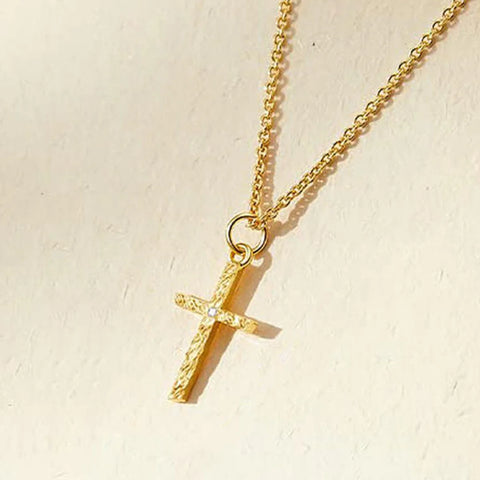 14K Initial Necklace with Cross – Layered Gold Letter Pendant
