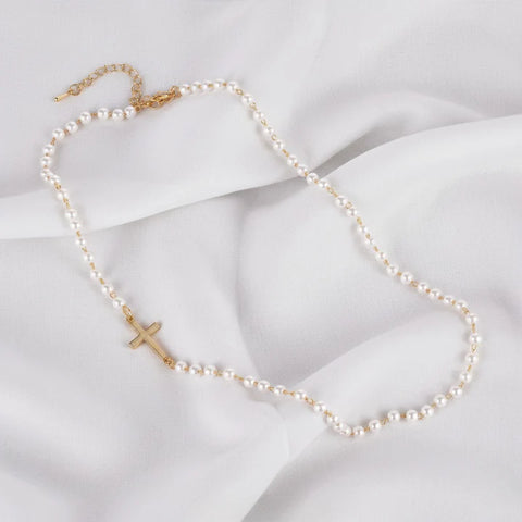 Pearl Cross Necklace – 14K Gold Faith Pearl Necklace