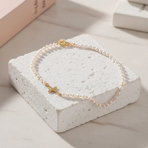 Pearl Cross Necklace – 14K Gold Faith Pearl Necklace
