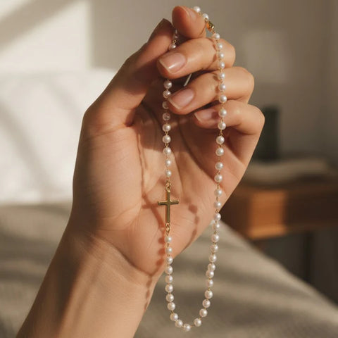 Pearl Cross Necklace – 14K Gold Faith Pearl Necklace