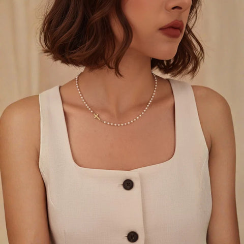 Pearl Cross Necklace – 14K Gold Faith Pearl Necklace