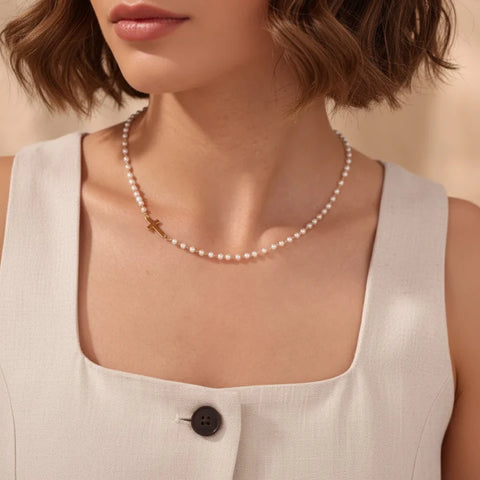 Pearl Cross Necklace – 14K Gold Faith Pearl Necklace