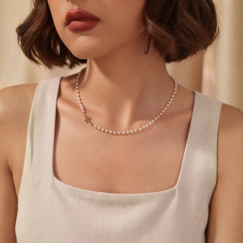 Pearl Cross Necklace – 14K Gold Faith Pearl Necklace