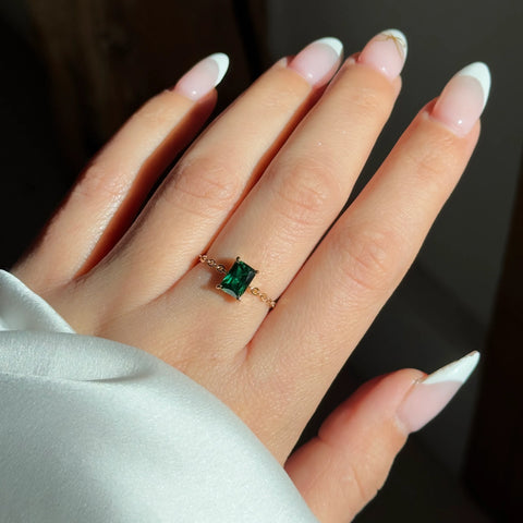 Emerald Green Chain Ring – Adjustable Gold Self Love Ring
