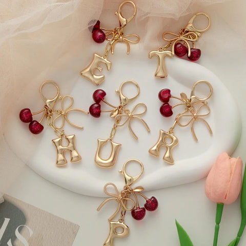 Bubble Initial Keychain with Cherry