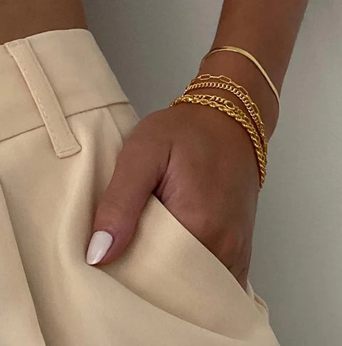Gold Bracelet Stack for Women – 5 Piece Chain Bracelets