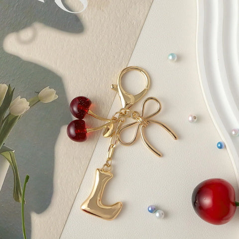 Bubble Initial Keychain with Cherry