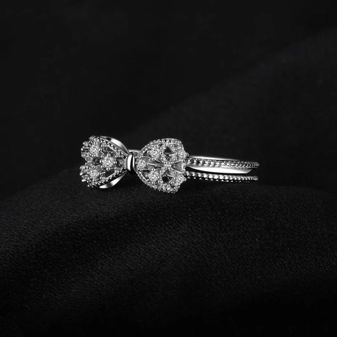 Bow Ring for Women – Silver Ribbon Ring with Crystals