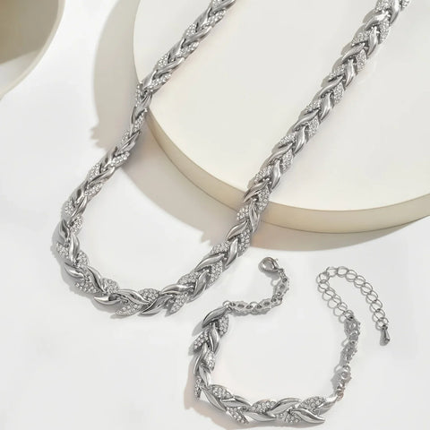 Rhinestone Fish Tail Necklace & Bracelet Set for Women