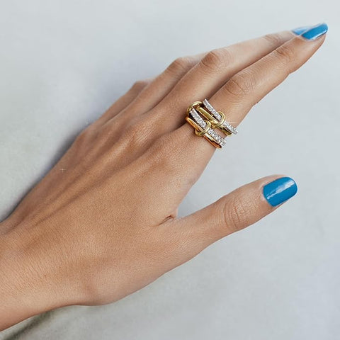 14K Gold Plated Set Triple Band Statement Ring for Women