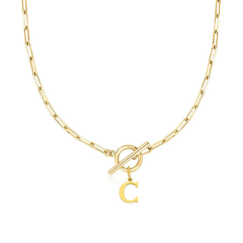 Initial Necklace with Paperclip Chain