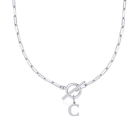 Initial Necklace with Paperclip Chain