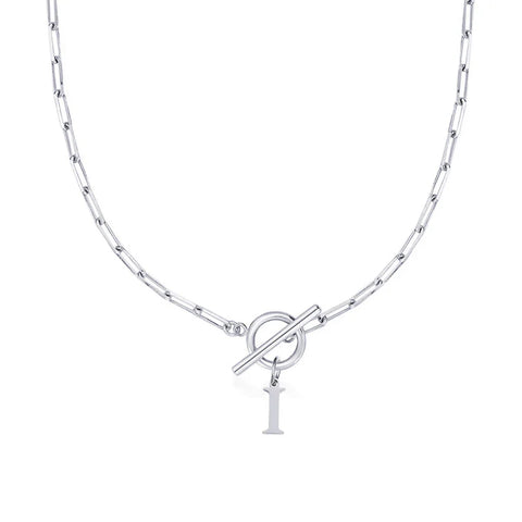 Initial Necklace with Paperclip Chain