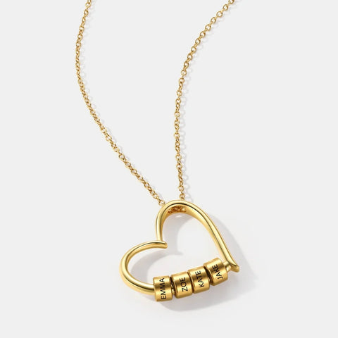 Heart Necklace with Engraved Name Beads