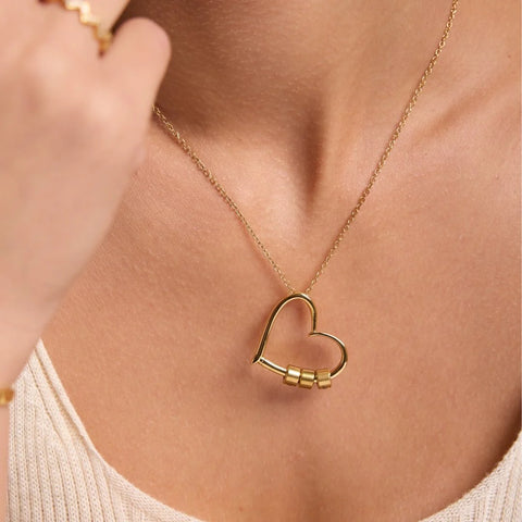 Heart Necklace with Engraved Name Beads