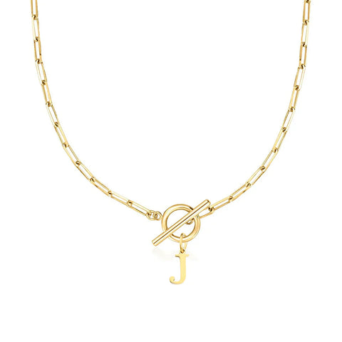 Initial Necklace with Paperclip Chain