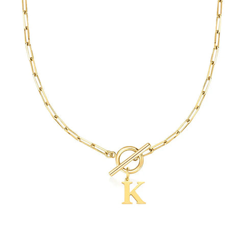 Initial Necklace with Paperclip Chain