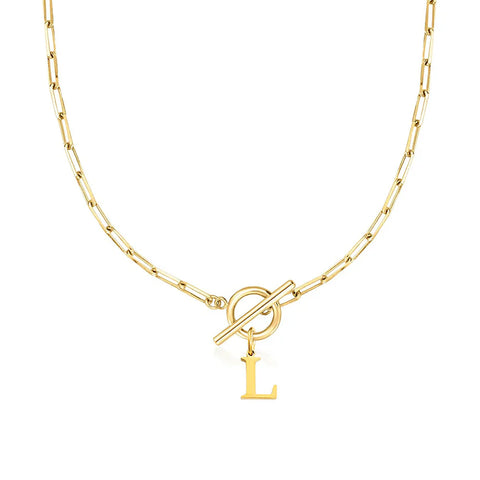 Initial Necklace with Paperclip Chain