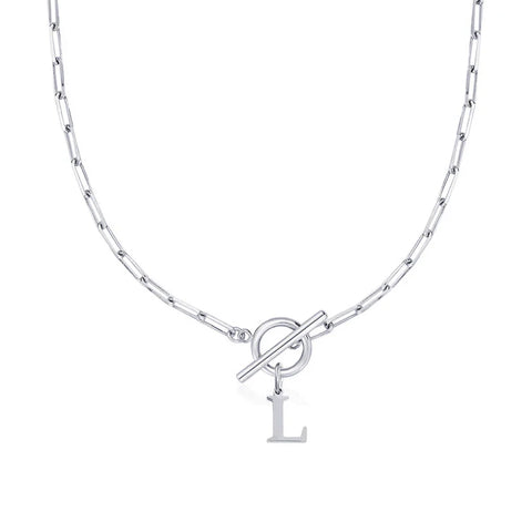 Initial Necklace with Paperclip Chain