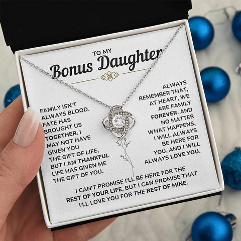 To My Bonus Daughter - "My Family Forever" Love Knot Necklace