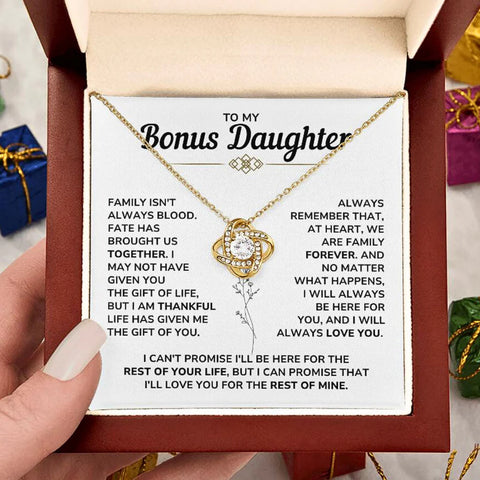 To My Bonus Daughter - "My Family Forever" Love Knot Necklace