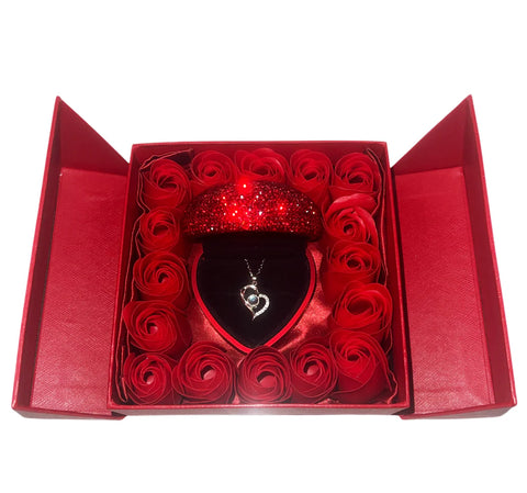 Heart Rose Gift Box with I Love You Projection Necklace