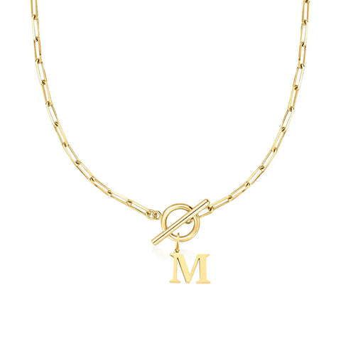 Initial Necklace with Paperclip Chain