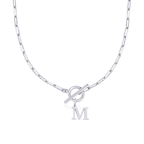 Initial Necklace with Paperclip Chain