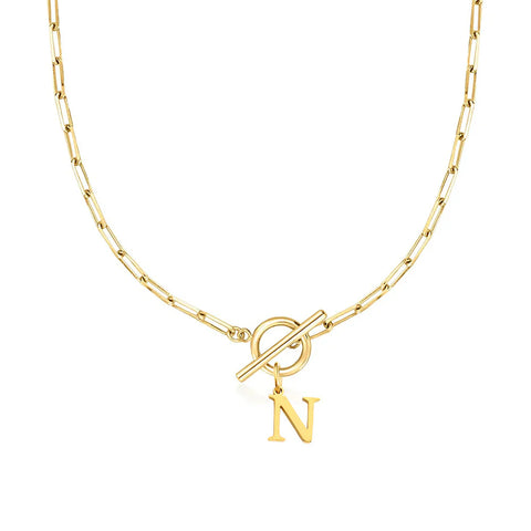 Initial Necklace with Paperclip Chain