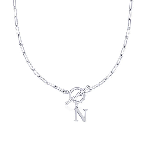 Initial Necklace with Paperclip Chain