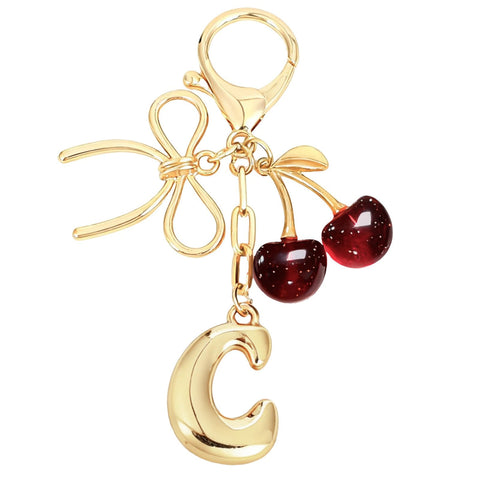 Bubble Initial Keychain with Cherry