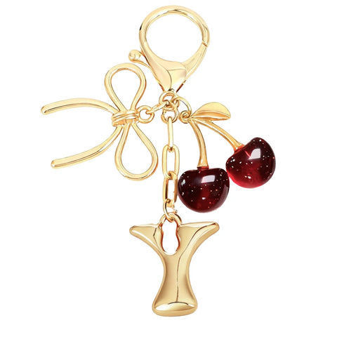 Bubble Initial Keychain with Cherry