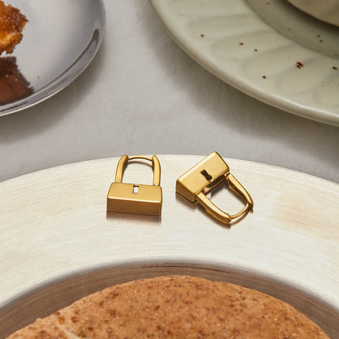 Held In Gold Lock Earrings