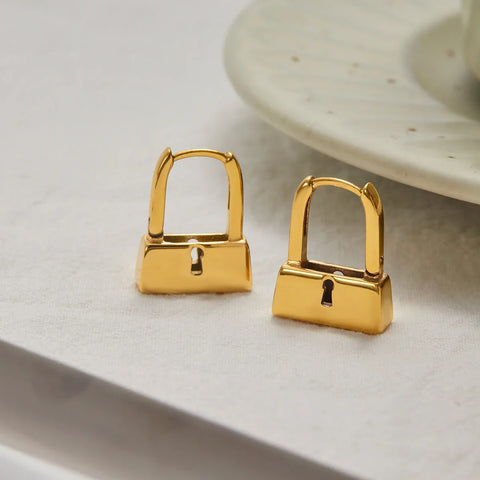 Held In Gold Lock Earrings