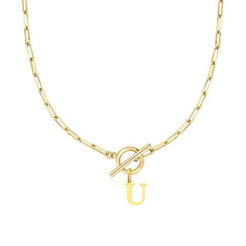 Initial Necklace with Paperclip Chain