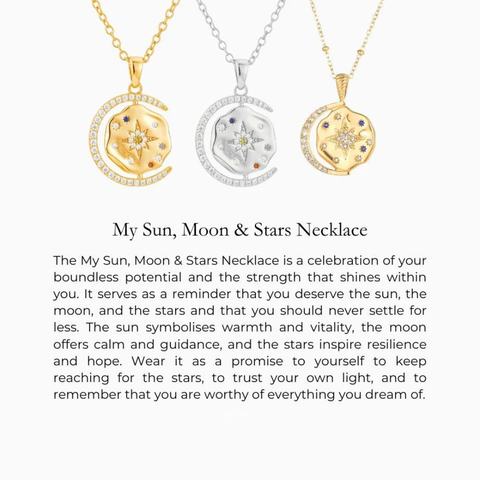 Sun Moon and Stars Necklace – 14k Gold Water Resistant