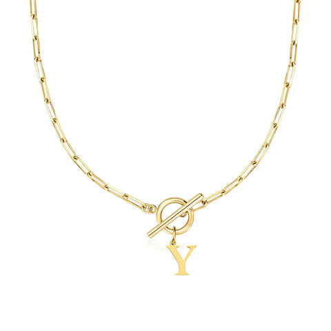 Initial Necklace with Paperclip Chain