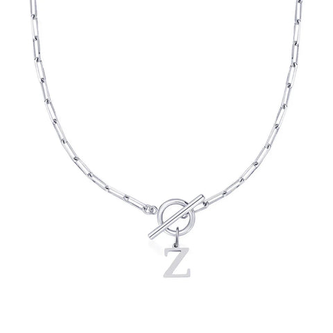 Initial Necklace with Paperclip Chain