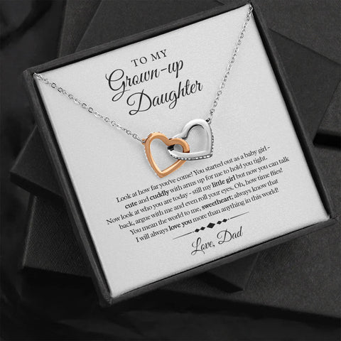My Grown-Up Daughter - Love Dad - Cute and Cuddly - Interlocked Heart Necklace