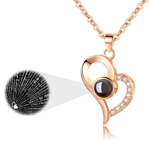 Heart Rose Gift Box with I Love You Projection Necklace