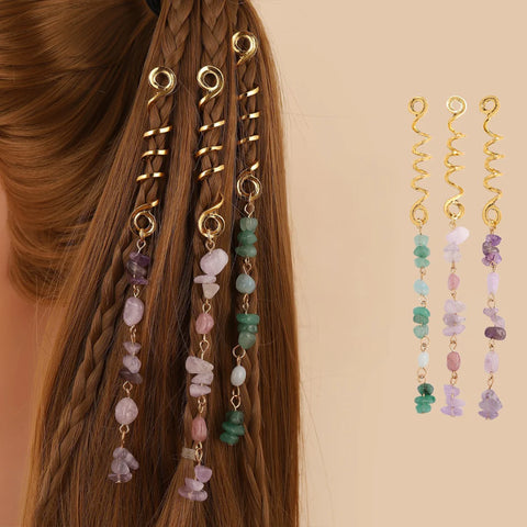 Boho Hair Jewel Set – Gemstone Hair Spirals (3 Pack)