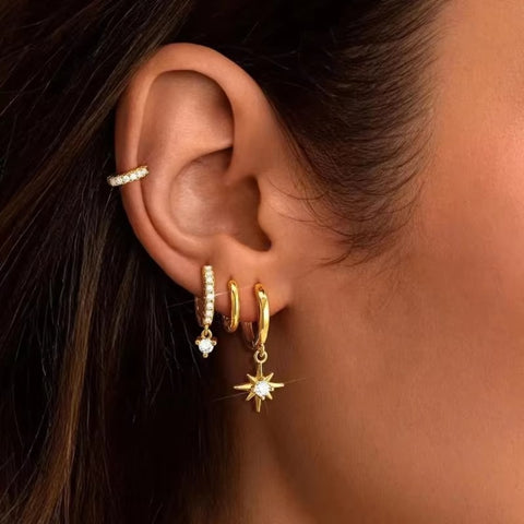 14k Triple Huggie Dangle Earrings Pair