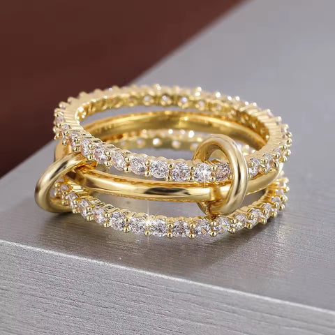 14K Gold Plated Set Triple Band Statement Ring for Women