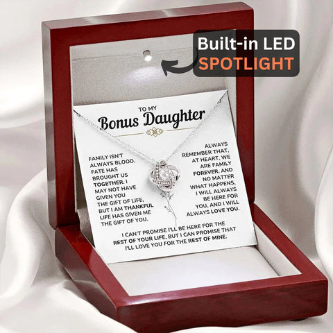 To My Bonus Daughter - "My Family Forever" Love Knot Necklace