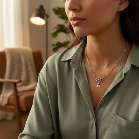 Initial Necklace with Paperclip Chain