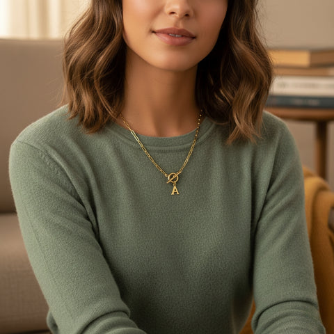 Initial Necklace with Paperclip Chain
