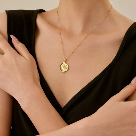 Sun Moon and Stars Necklace – 14k Gold Water Resistant