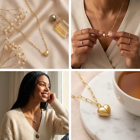 Premium Magnetic Heart Necklace – 14K Gold Plated Jewelry